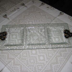 Thirstystone 3 Section Hammered Glass Pewter Handles Tray Daisy 22" Excellent